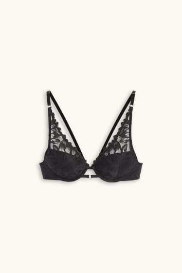 Femei - Sutien cu armătură - PLUNGE - vătuit - negru