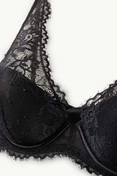 Damen - BH mit Bügel - PLUNGE -  wattiert - schwarz