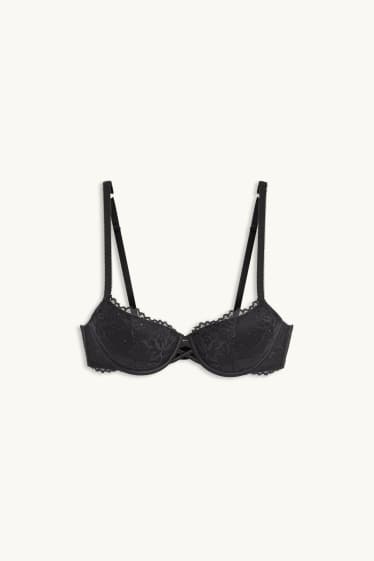 Femei - Sutien cu armătură - DEMI - vătuit - negru