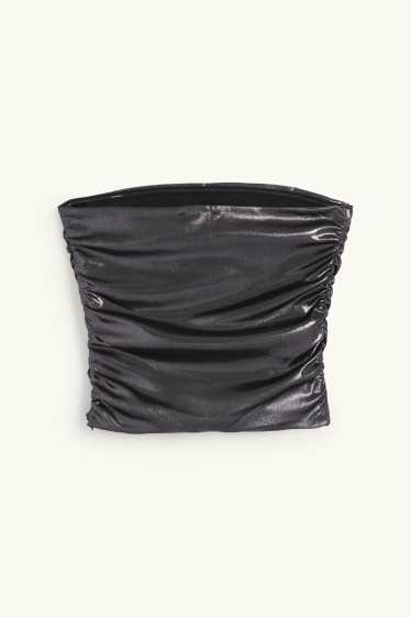 Dámské - Top bandeau - z lesklého materiálu - černá