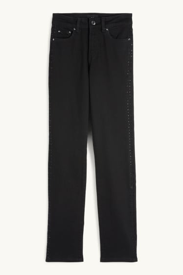 Femei - Straight jeans cu ștrasuri - talie medie - LYCRA® - negru