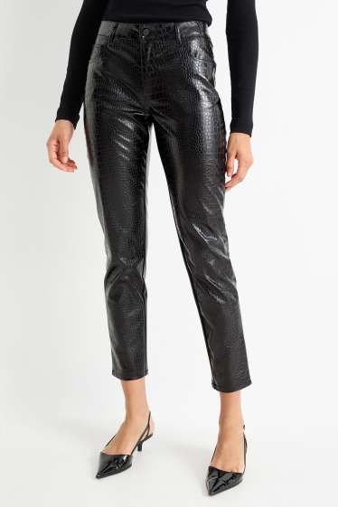 Dámské - Kalhoty - mid waist - slim fit - imitace kůže - černá
