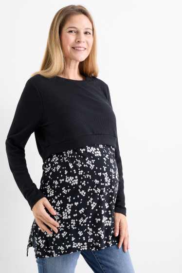 Damen - Still-Langarmshirt - 2-in-1-Look - schwarz