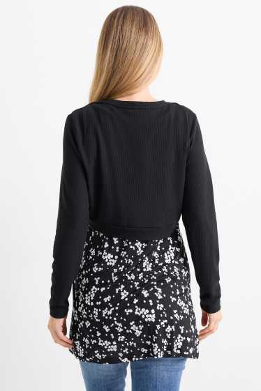 Damen - Still-Langarmshirt - 2-in-1-Look - schwarz