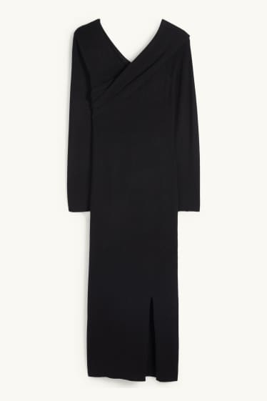 Femmes - Robe de maille à col V - noir