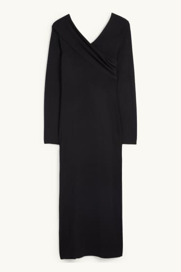 Femmes - Robe de maille à col V - noir
