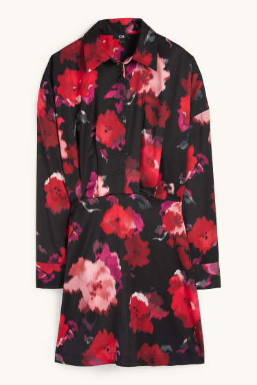 Women - Shirt dress - floral - black