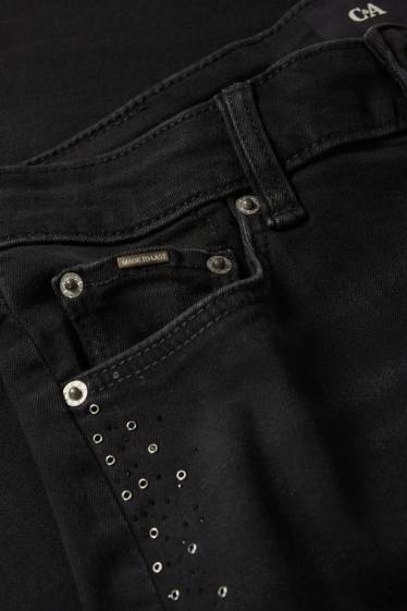 Dames - Bootcut jeans met strass-steentjes - mid waist - jeansdonkergrijs