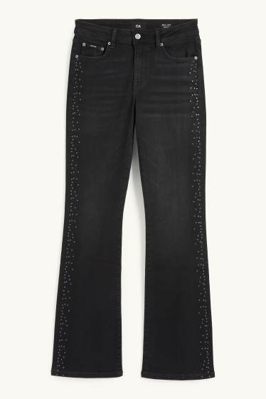 Dames - Bootcut jeans met strass-steentjes - mid waist - jeansdonkergrijs