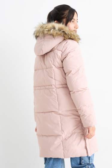 Bambine - Piumino con cappuccio e inserto in ecopelliccia - rosa