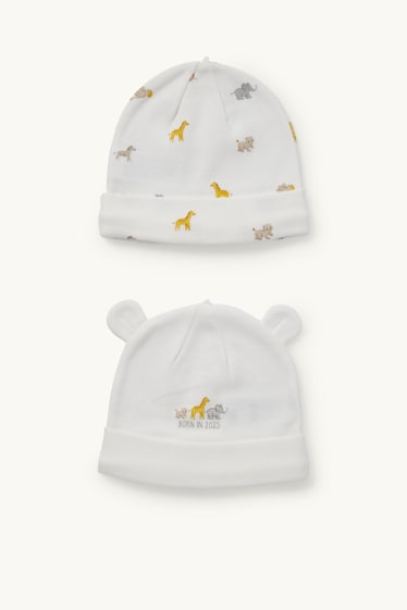 Unisex - Multipack of 2 - wild animals - baby beanie - white