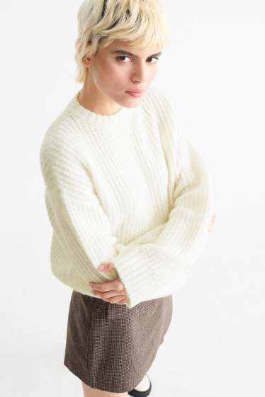 Dames - Trui - geribd - crème wit