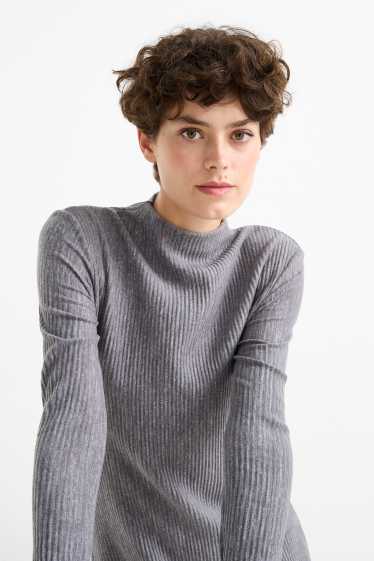 Women - Knitted dress - ribbed - gray