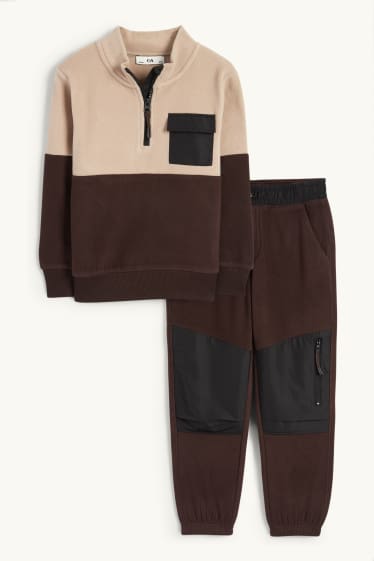 Bambini - Set - felpa e pantaloni sportivi - 2 pezzi - marrone scuro