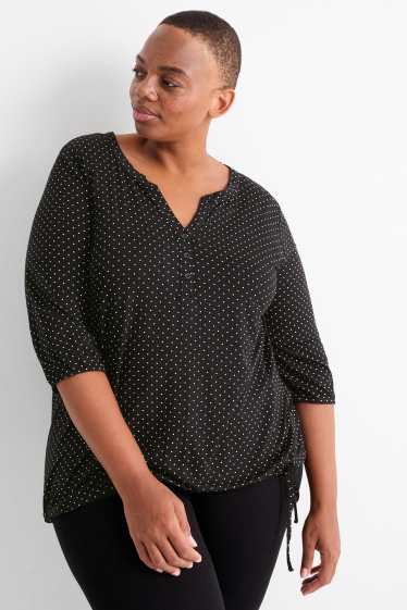 Women - Long sleeve top - polka dot - black