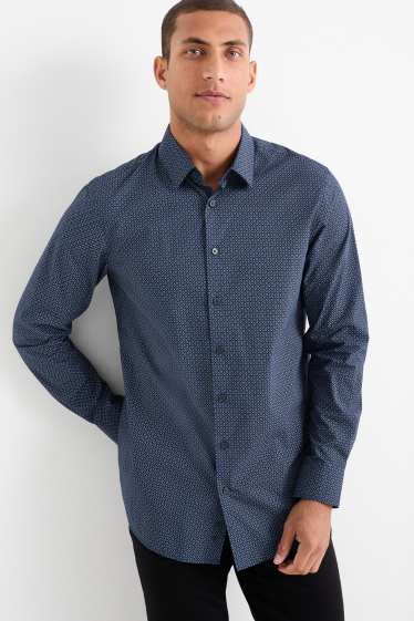 Hommes - Pullover en fine maille et chemise - regular fit - col kent - bleu foncé