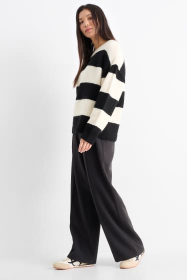 Women - Cloth trousers - high waist - wide leg - black