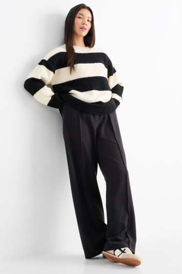 Women - Cloth trousers - high waist - wide leg - black