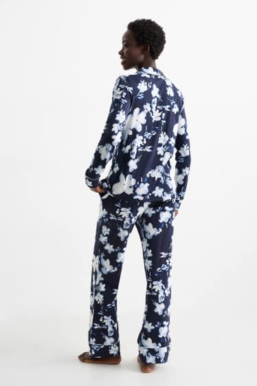 Damen - Pyjama - geblümt - dunkelblau