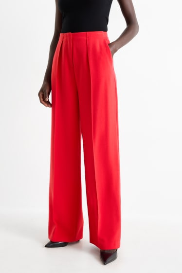 Dames - Pantalon - high waist - wide leg - rood