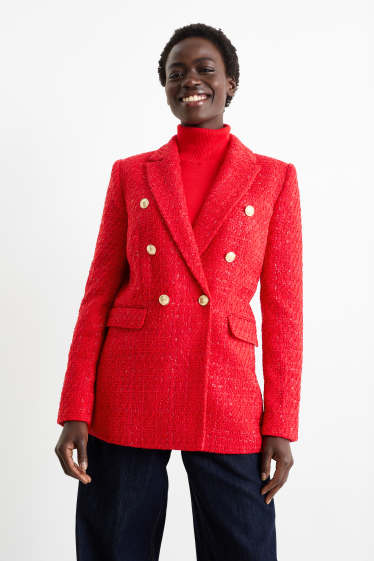Women - Blazer - fitted - textured - red