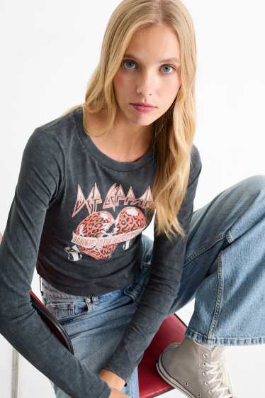 Femmes - Haut court à manches longues - Def Leppard - gris anthracite