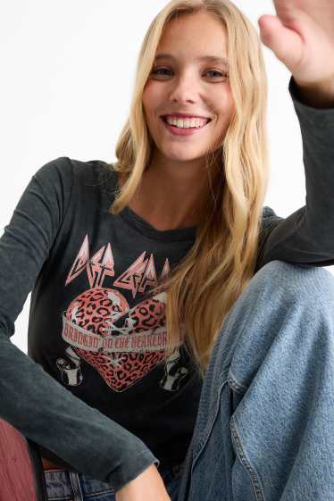 Femmes - Haut court à manches longues - Def Leppard - gris anthracite