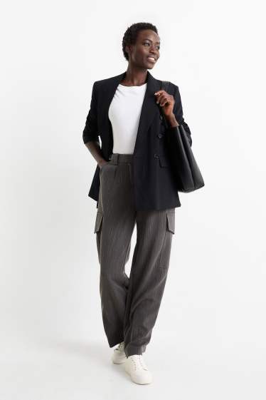 Dámské - Cargo kalhoty - mid waist - wide leg - s úzkými proužky - tmavošedá