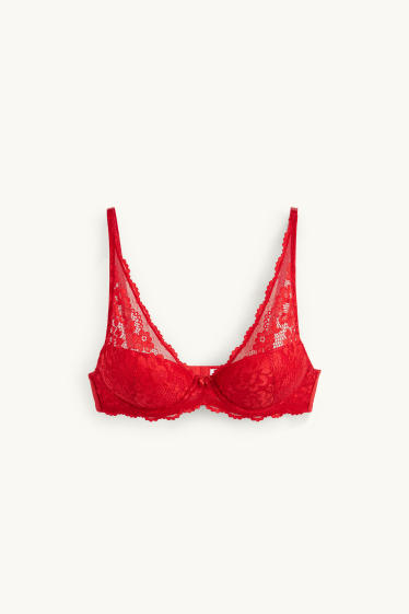 Women - Underwire bra - PLUNGE - padded - red