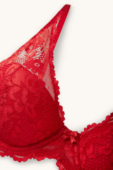Women - Underwire bra - PLUNGE - padded - red