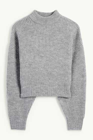 Dona - Jersei crop amb coll alçat - canalé - gris