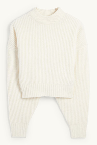 Dona - Jersei crop amb coll alçat - canalé - blanc trencat