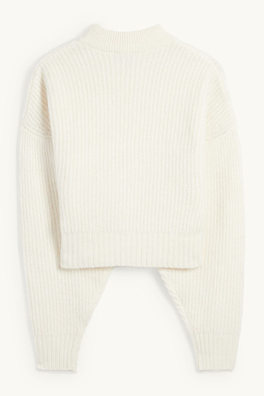 Dona - Jersei crop amb coll alçat - canalé - blanc trencat
