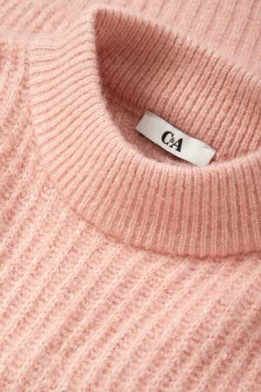 Damen - Crop Pullover mit Stehkragen - gerippt - rosa