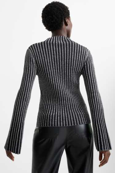 Dona - Jersei amb el coll alçat - acanalat - brillant - negre