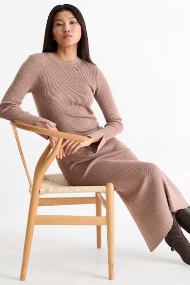 Dona - Vestit de punt amb obertura - acanalat - brillant - marró vermellós
