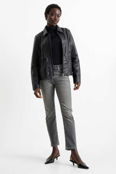 Donna - Slim jeans con strass - vita media - grigio
