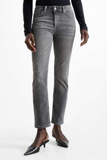 Donna - Slim jeans con strass - vita media - grigio
