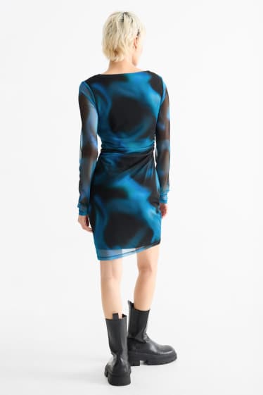 Dames - Jurk van mesh - met patroon - donkerblauw