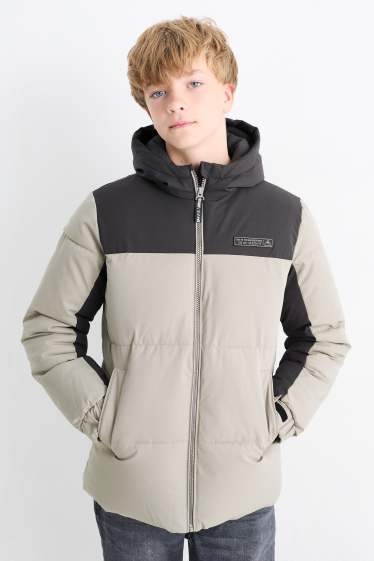 Kinder Jungen - Steppjacke mit Kapuze - grau