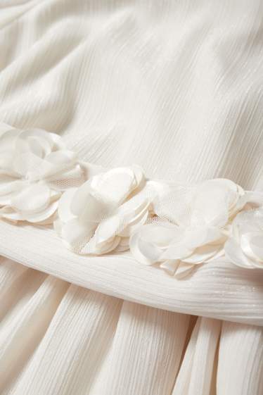 Kinder Mädchen - Blume - Kleid - glänzend - strukturiert - hellbeige