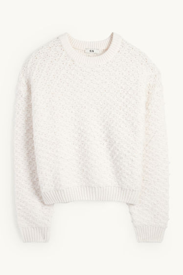 Femmes - Pull en bouclé - blanc crème