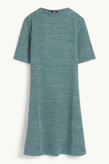 Dámské - Pletené šaty - žebrované - tyrkysová