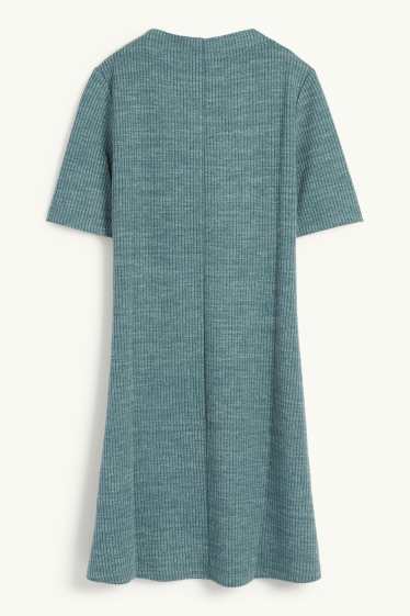 Dámské - Pletené šaty - žebrované - tyrkysová