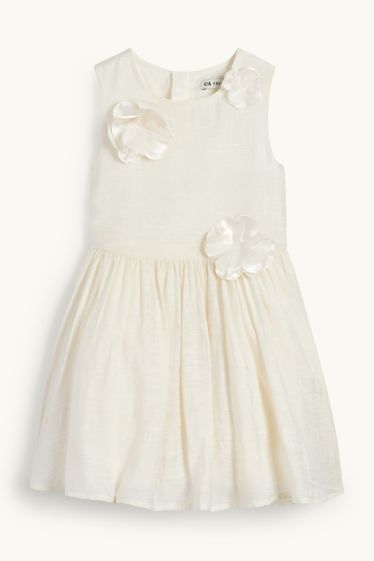 Kinder Mädchen - Blume - Kleid - strukturiert - cremeweiß