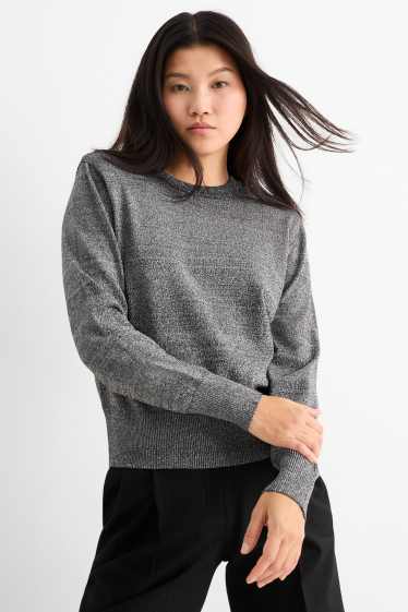 Femmes - Pull à fine maille - brillant - gris