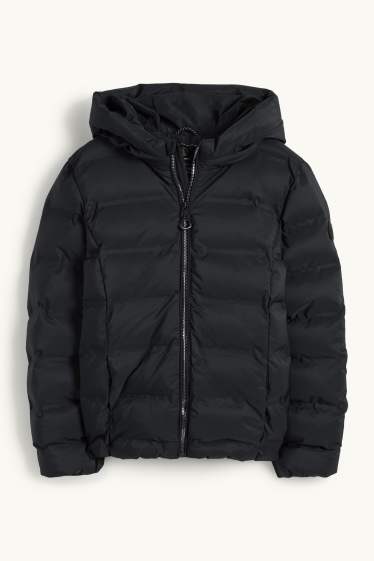 Kinder Mädchen - Steppjacke mit Kapuze - wasserabweisend - schwarz