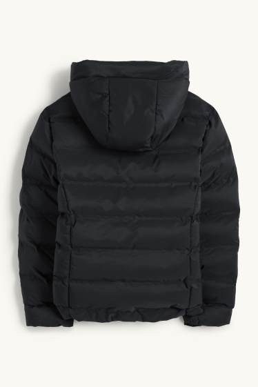Kinder Mädchen - Steppjacke mit Kapuze - wasserabweisend - schwarz