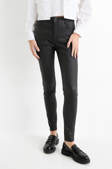 Damen - Hose - High Waist - Skinny Fit - glänzend - schwarz