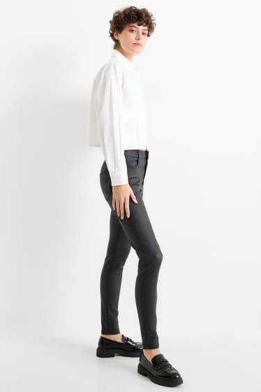 Damen - Hose - High Waist - Skinny Fit - glänzend - schwarz